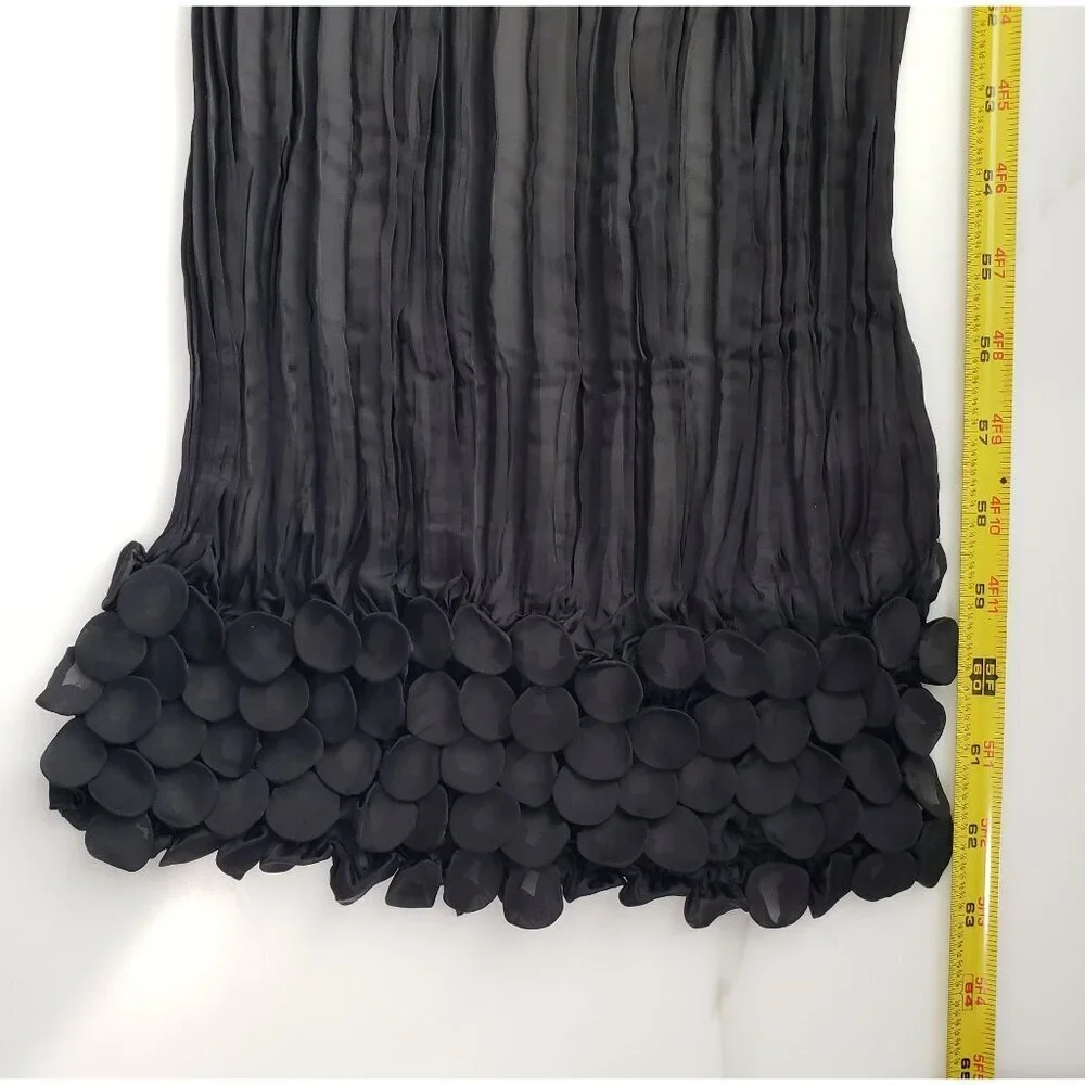 Chico's Chiffon Scarf Crinkle Textured Trim Black 62" Long Unique Event - Picture 7 of 8